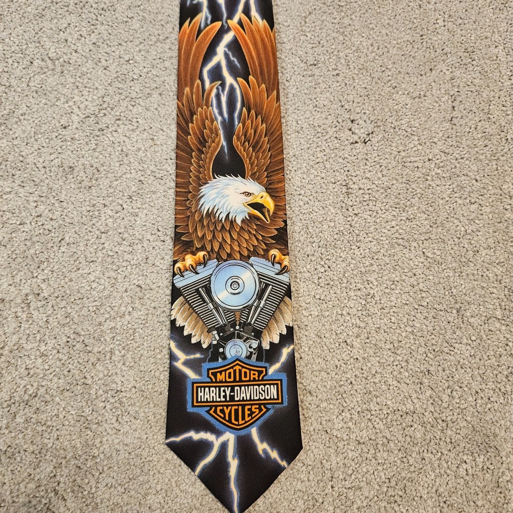 Vintage‎ 1995 Ralph Marlin Harley-Davidson Eagle Tie Lightning Motorcycle USA